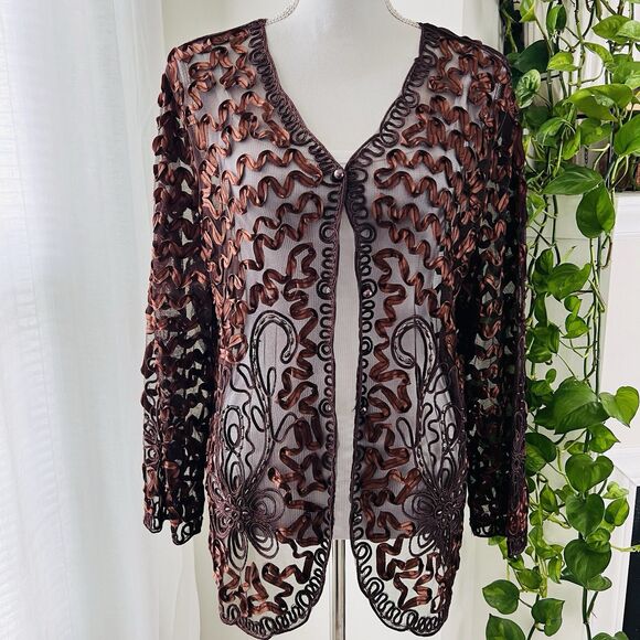 Moratile Jackets & Blazers - *New* Moratile Brown Wearable Art Sheer Soutache Jacket - Size Large / XL